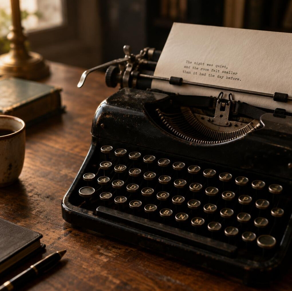 Vintage black typewriter on a wooden desk